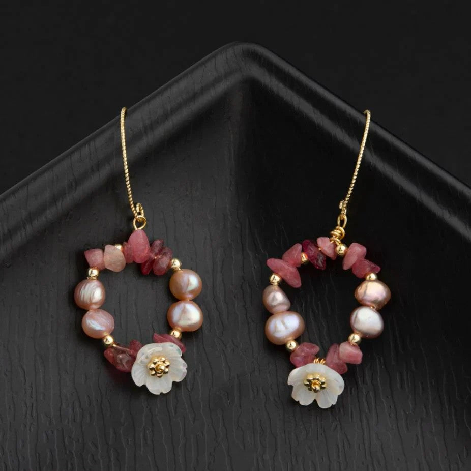 Freshwater Cultured Pearl & Crystal Studded Dangler Earrings