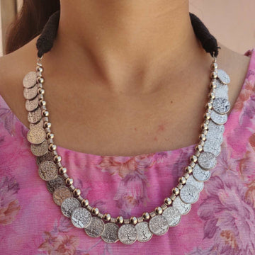 German Silver Banjara Coin Necklace For Women