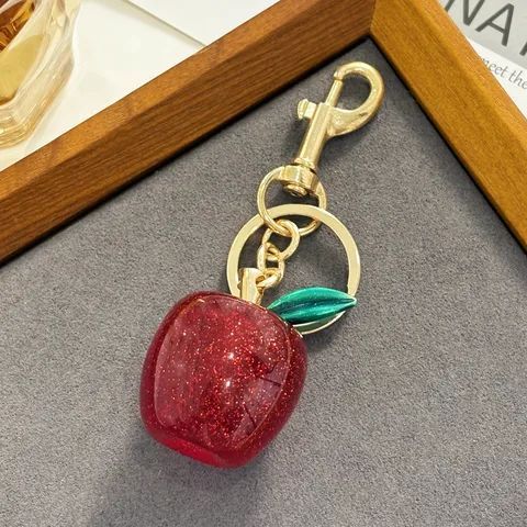 Glittery Red Apple Bag Charm Keychain