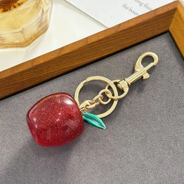 Glittery Red Apple Bag Charm Keychain