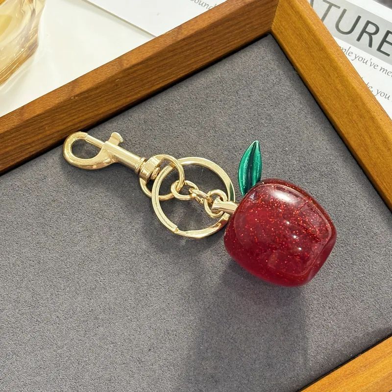 Glittery Red Apple Bag Charm Keychain