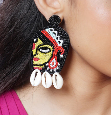 Goddess Durga Beaded Earrings, Navratri Earrings, Handmade Mata Rani Earrings For Women (MSAF1014)