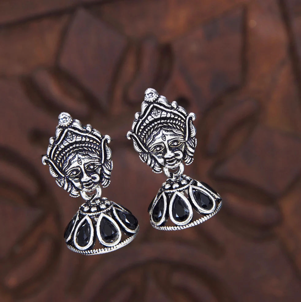 Goddess Durga Face Jhumki, Silver Plated Earrings (MTAR1009)