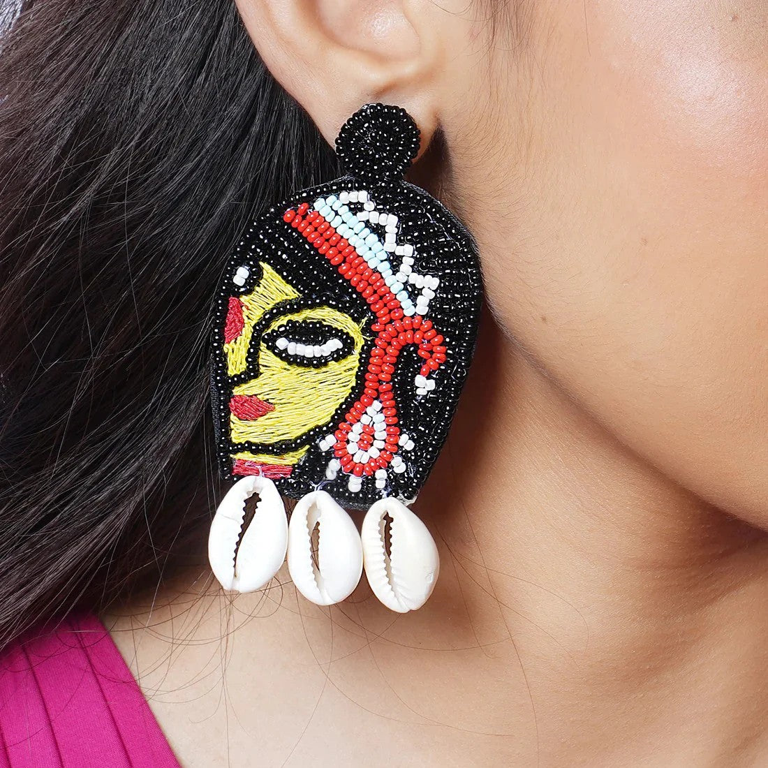 Goddess Durga Handmade Beaded Festive Dangler Earrings