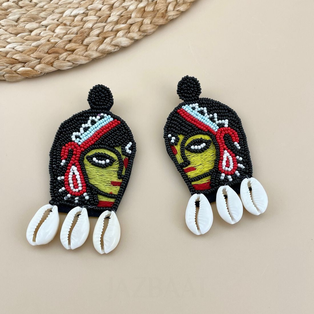 Goddess Durga Handmade Beaded Festive Dangler Earrings