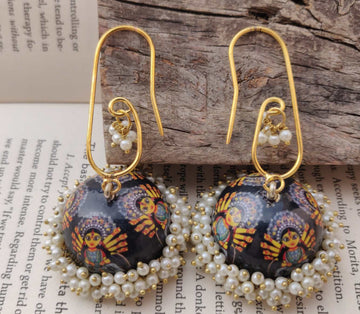 Goddess Durga Jhumka, Handpainted Meenakari Work Earrings, Navratri Earrings (MKMH1011)