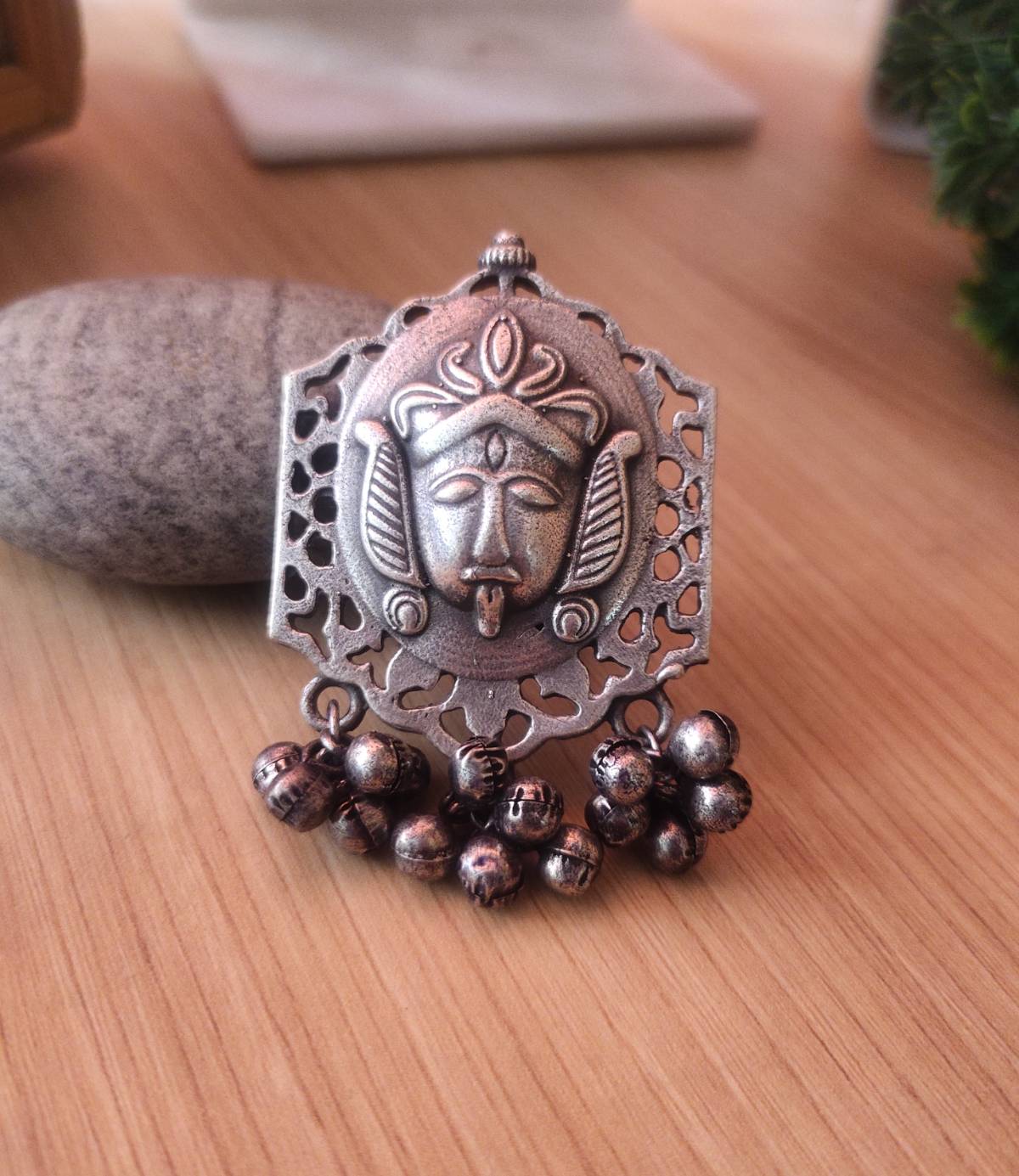 Goddess Kali Ring, Silver Oxidised Kali Maa Face Design Anguthi (MDYJ1008)