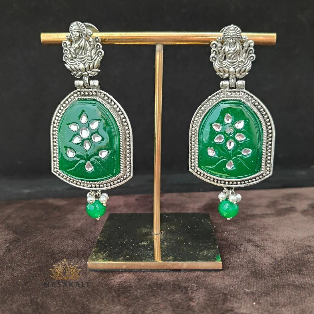 Goddess Laxmi Silver-Toned Dangle Earrings