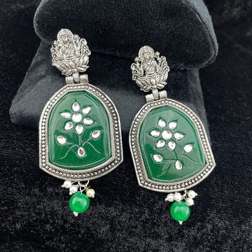 Goddess Laxmi Silver-Toned Dangle Earrings