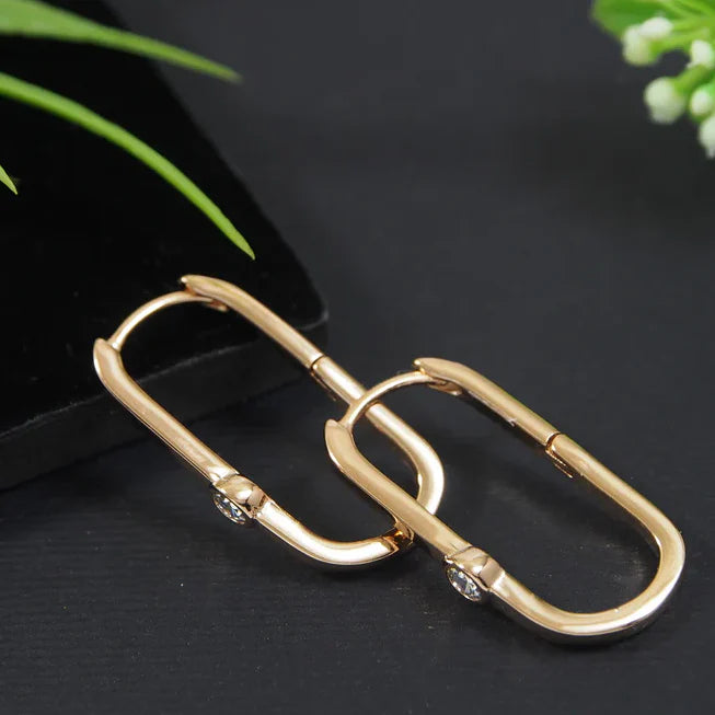 Gold-Plated AD Embellished U-Shaped Hoop Earrings
