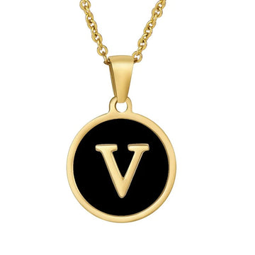 Gold-Plated Alphabet V Letter Pendant Necklace, Initial 'V' Jewellery, Black