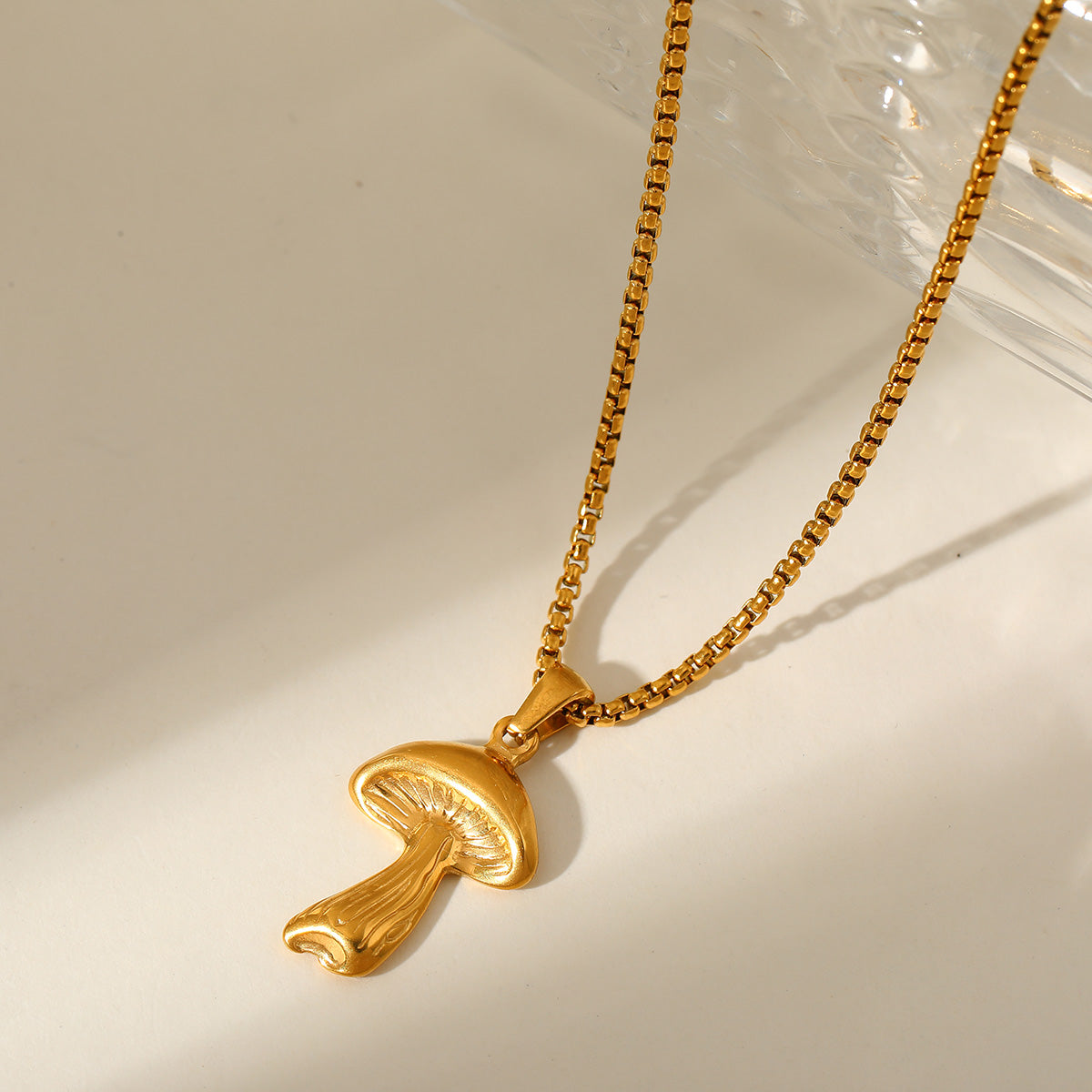 Gold-Plated Anti-Tarnish Mushroom Pendant Necklace