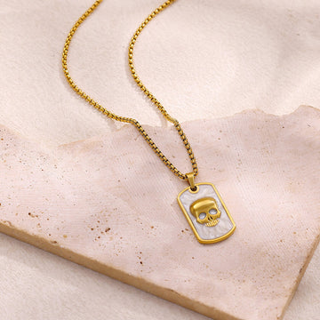 Gold-Plated Anti-Tarnish Skull Embossed Pendant Necklace