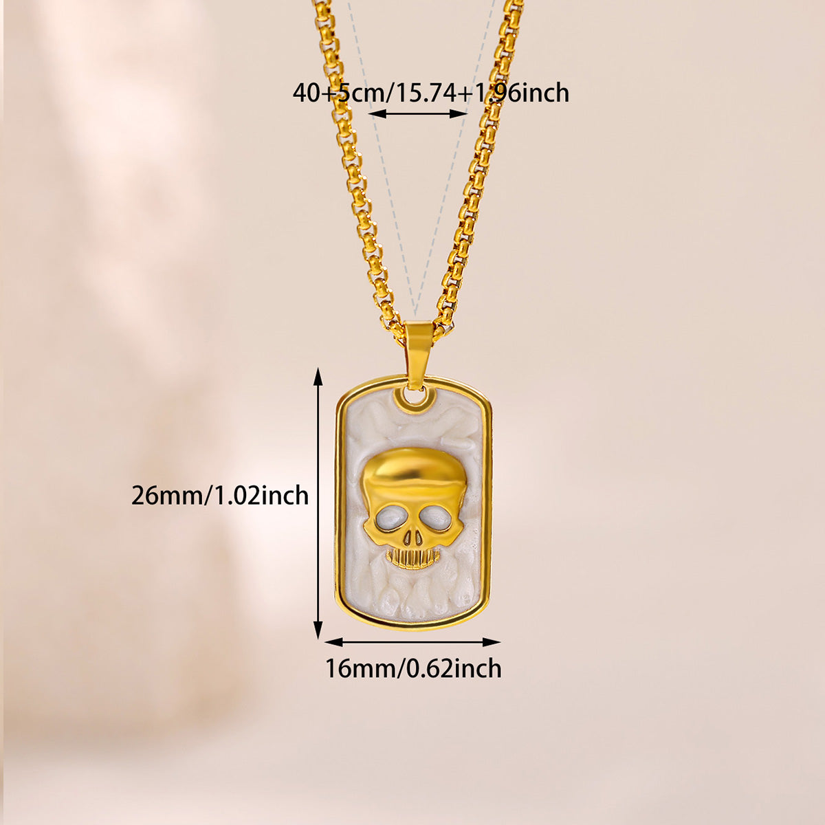 Gold-Plated Anti-Tarnish Skull Embossed Pendant Necklace
