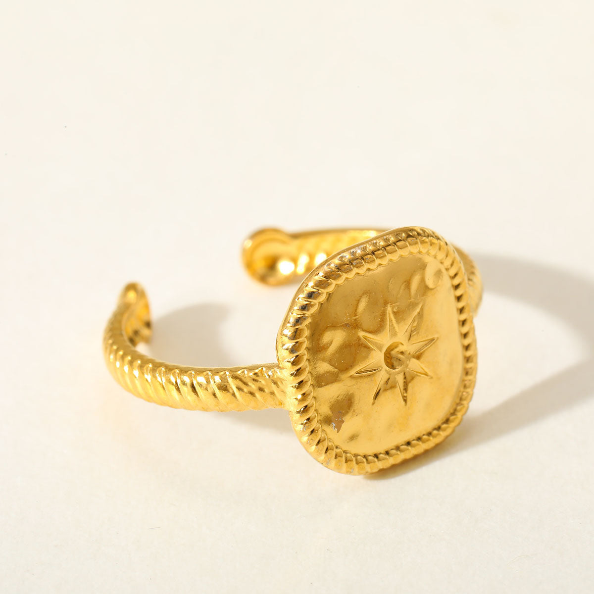 Gold-Plated Anti-Tarnish Star Embossed Open Ring