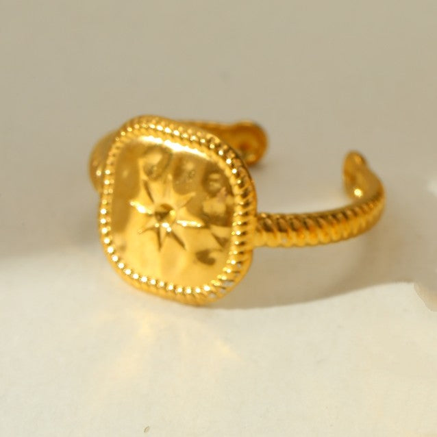 Gold-Plated Anti-Tarnish Star Embossed Open Ring