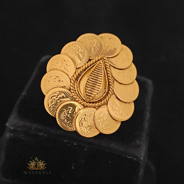 Gold-Plated Antique Adjustable Goddess Lakshmi Temple Ring