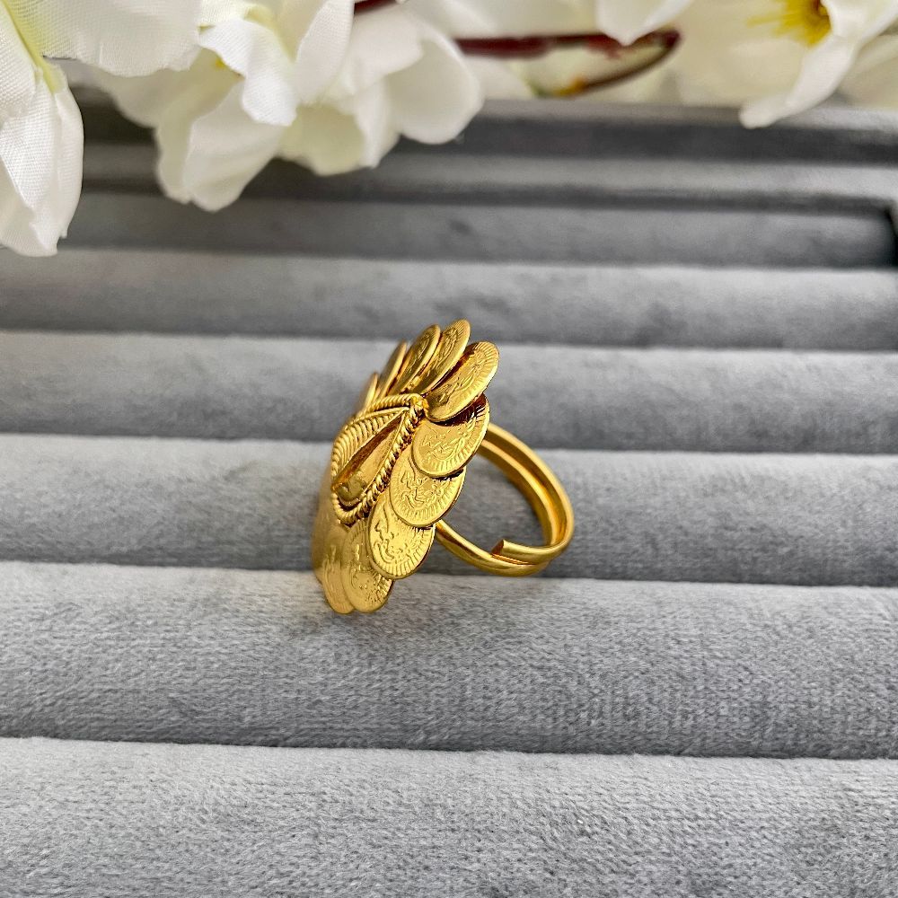 Gold-Plated Antique Adjustable Goddess Lakshmi Temple Ring