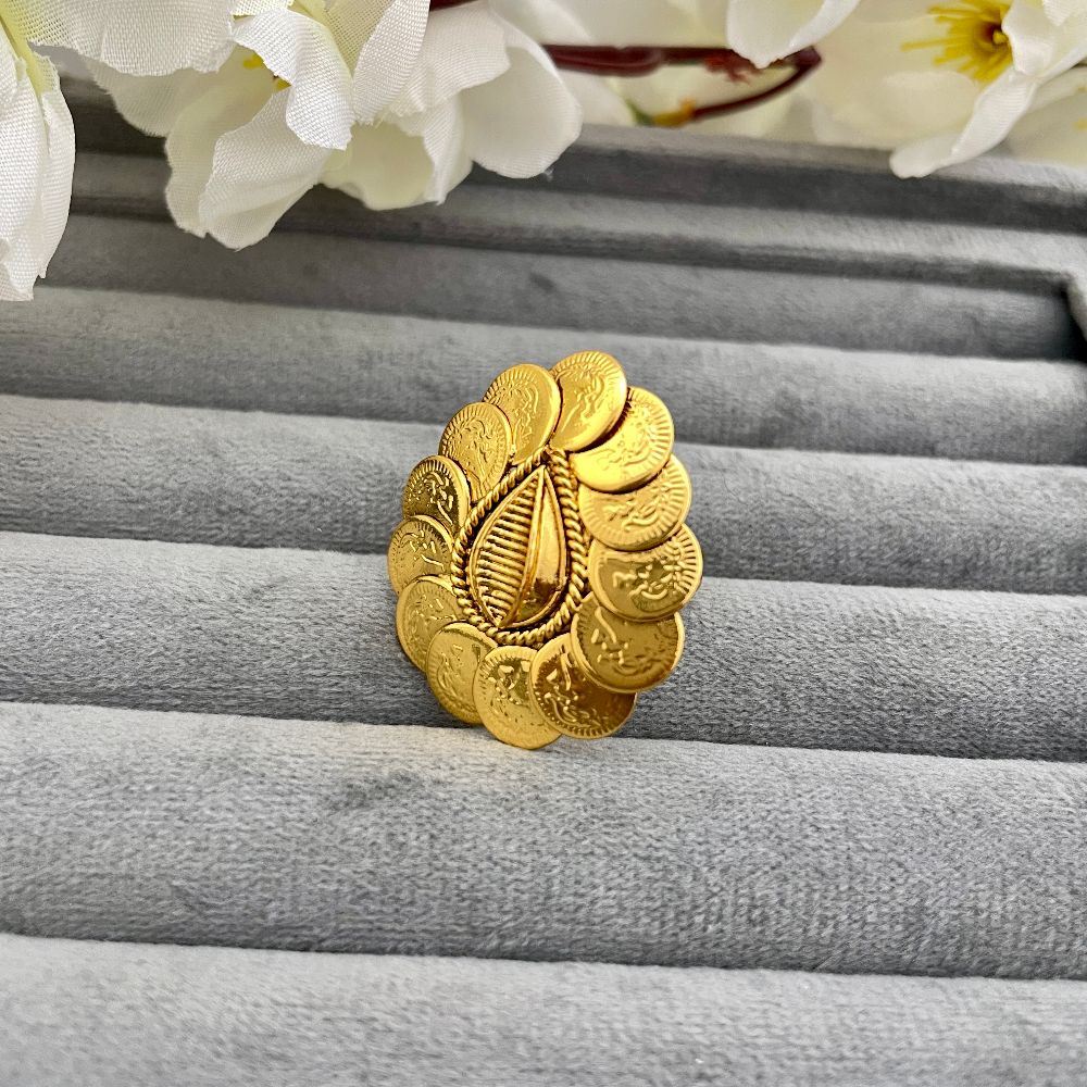 Gold-Plated Antique Adjustable Goddess Lakshmi Temple Ring