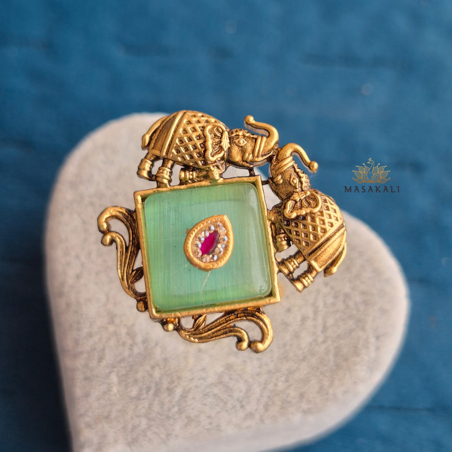 Gold-Plated Antique Elephant Adjustable Finger Ring