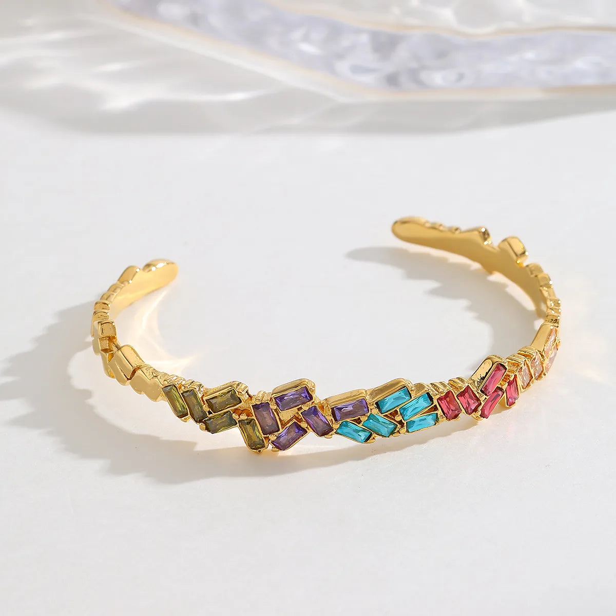 Gold-Plated Baguette Cut Multi Crystal Cuff Bangle Bracelet