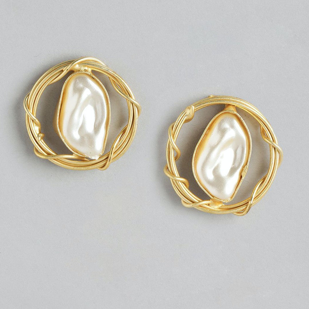 Gold-Plated Baroque Pearl Circular Shaped Stud Earrings