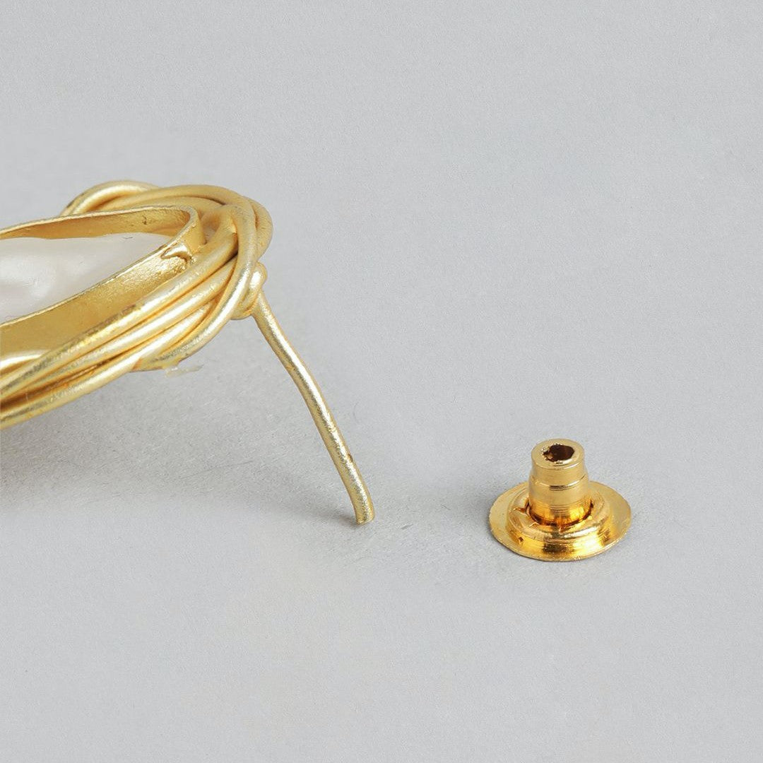 Gold-Plated Baroque Pearl Circular Shaped Stud Earrings