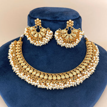 Gold-Plated South Indian Guttapusalu Choker Necklace Set