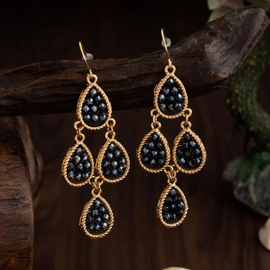 Gold-Plated Blue Crystal Dangler Earrings