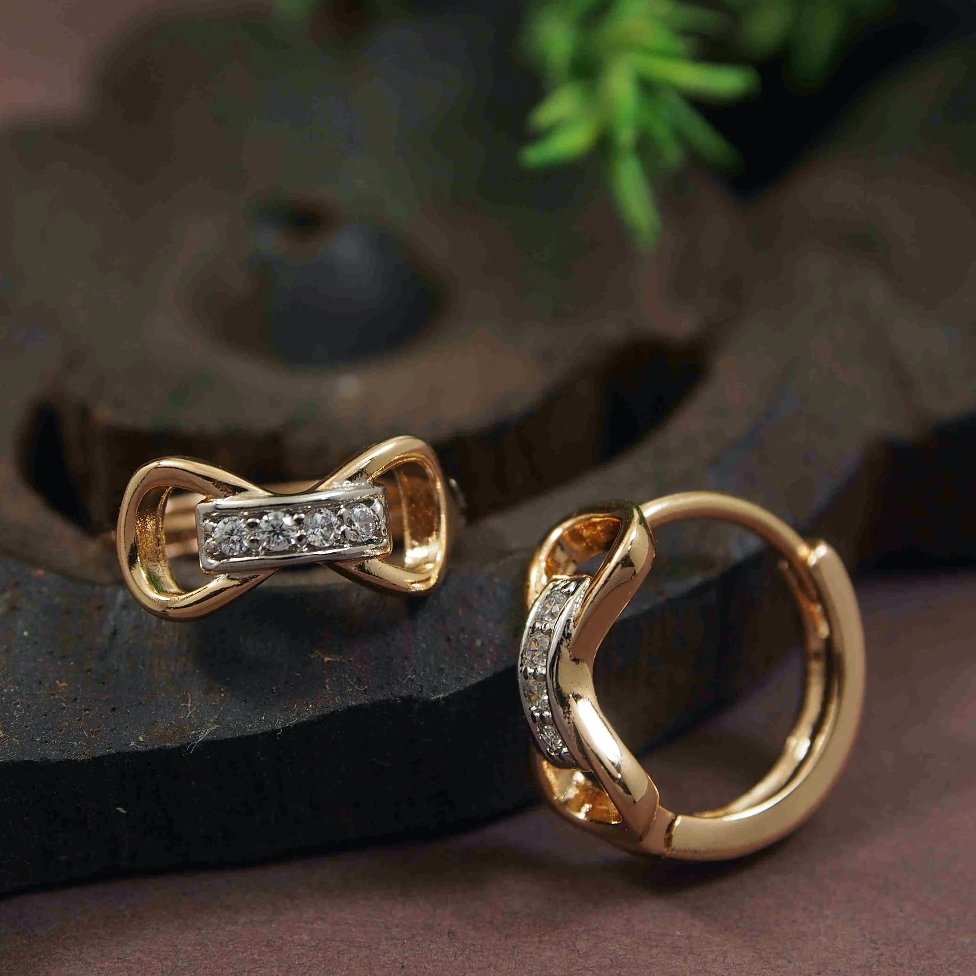 Gold-Plated Bow Shaped AD Studded Hoop Earrings