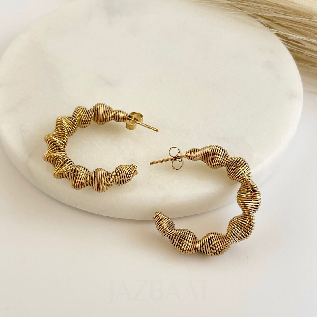 Gold-Plated C-Shaped Twisted Spiral Hoop Earrings