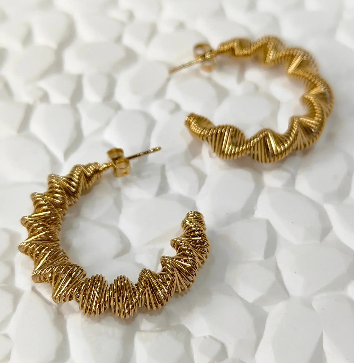 Gold-Plated C-Shaped Twisted Spiral Hoop Earrings