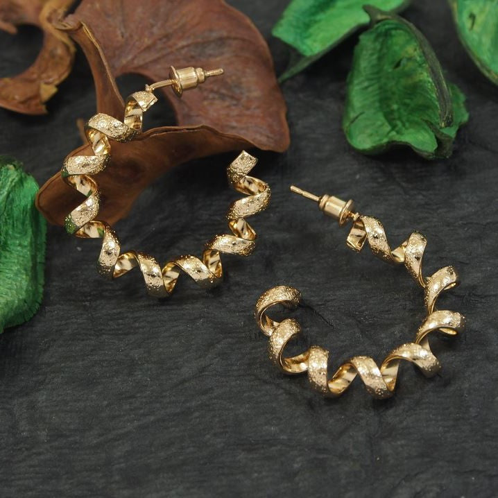 Gold-Plated C-shaped Twisted Spiral Hoop Earrings