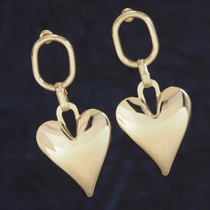 Gold-Plated Chunky Heart Dangler Earrings
