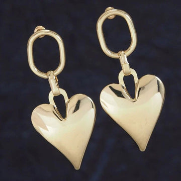 Gold-Plated Chunky Heart Dangler Earrings