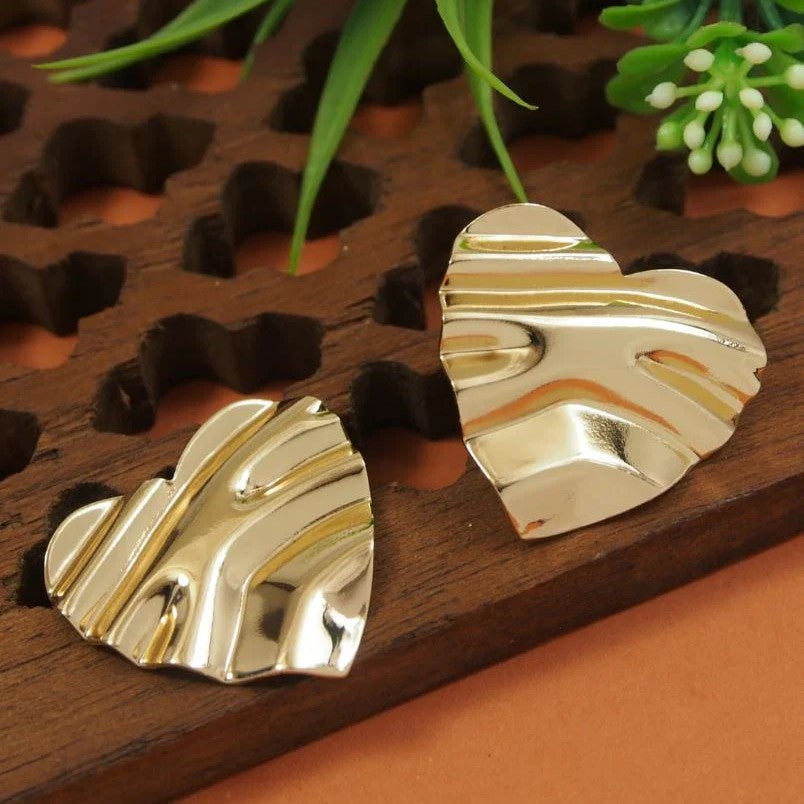 Gold-Plated Crushed Heart Stud Earrings