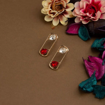 Gold-Plated Crystal Stone-Studded Drop Earrings