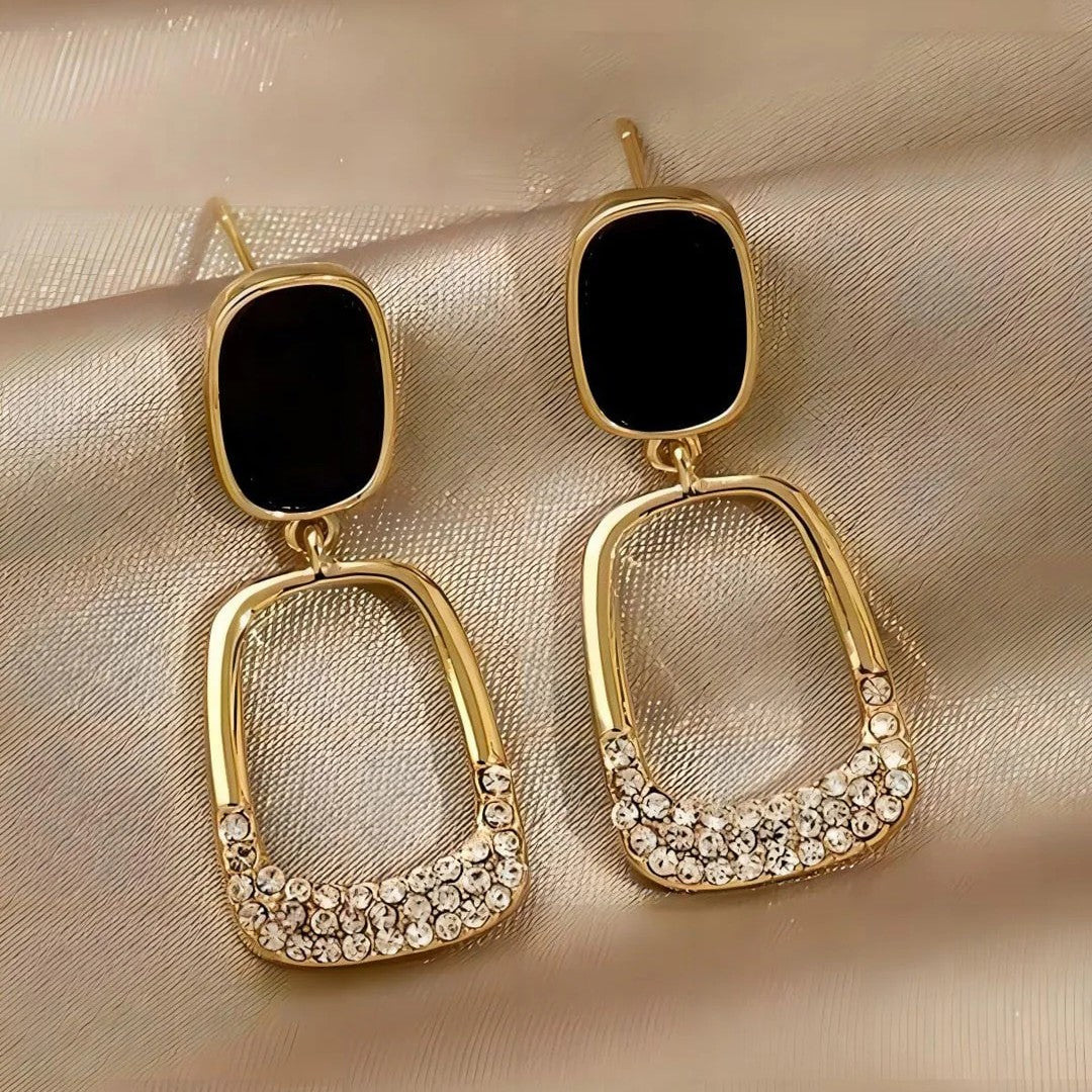 Gold-Plated Crystal Studded Korean Dangler Earrings