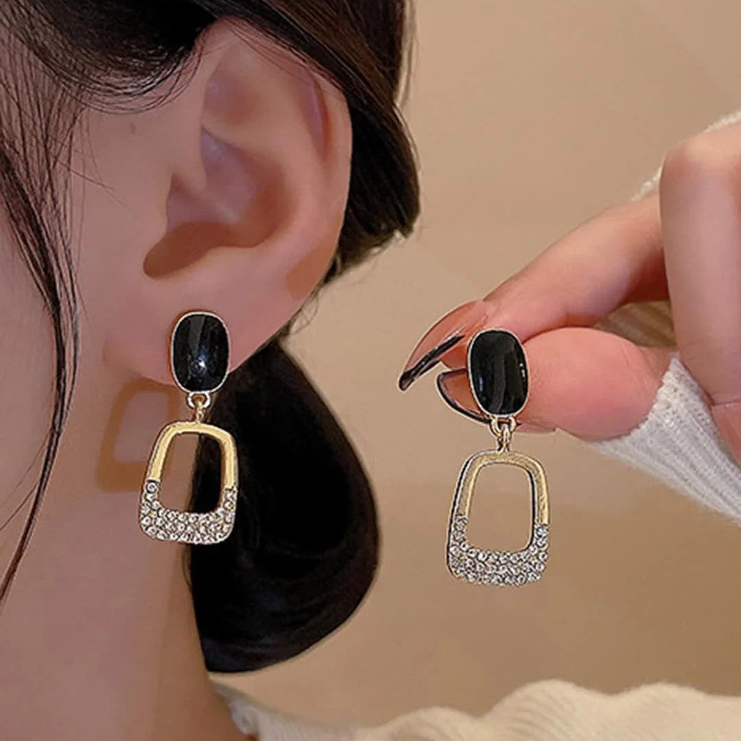 Gold-Plated Crystal Studded Korean Dangler Earrings