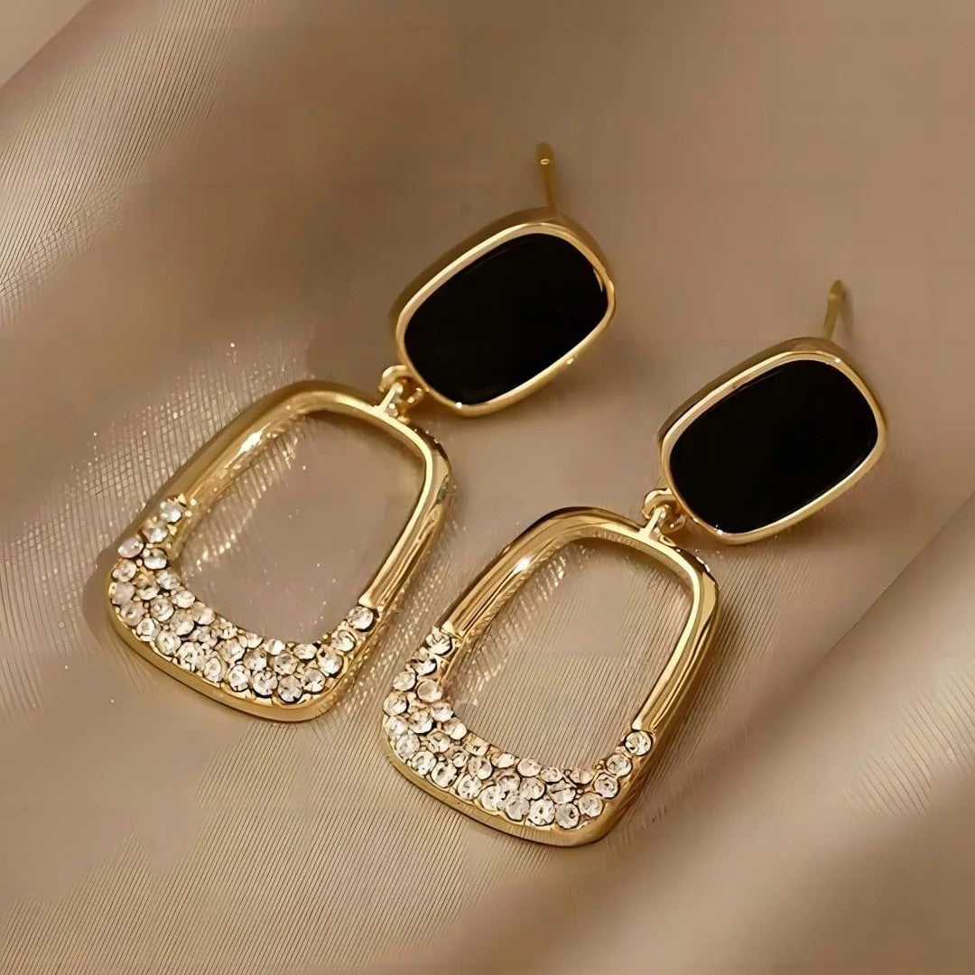 Gold-Plated Crystal Studded Korean Dangler Earrings