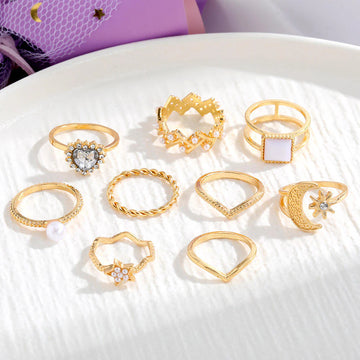 Gold-Plated Crystal Studded Stacking Rings 9-Pack