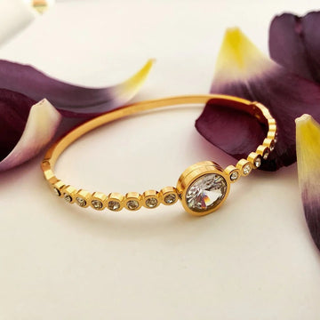 Gold-Plated Cubic Zirconia Embedded Openable Bangle Bracelet