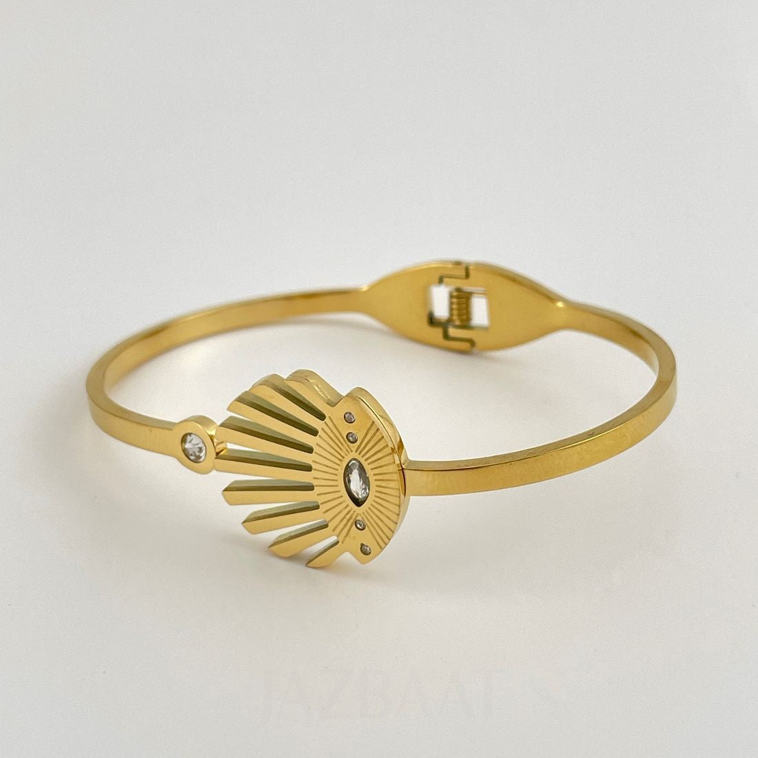 Gold-Plated Cubic Zirconia Evil Eye Handcuff Openable Kada Bracelet