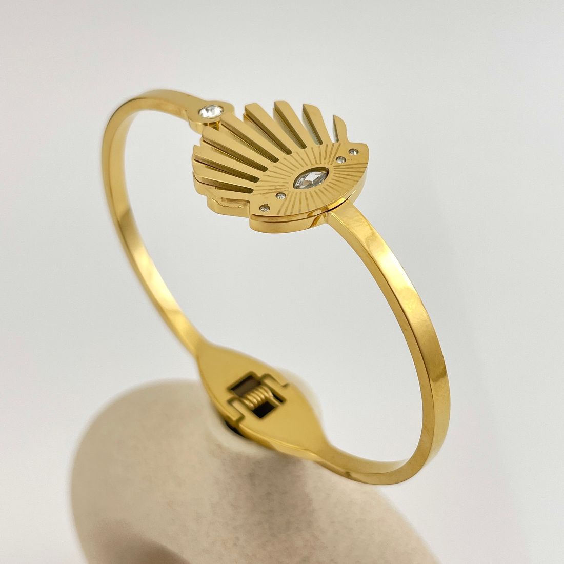 Gold-Plated Cubic Zirconia Evil Eye Handcuff Openable Kada Bracelet