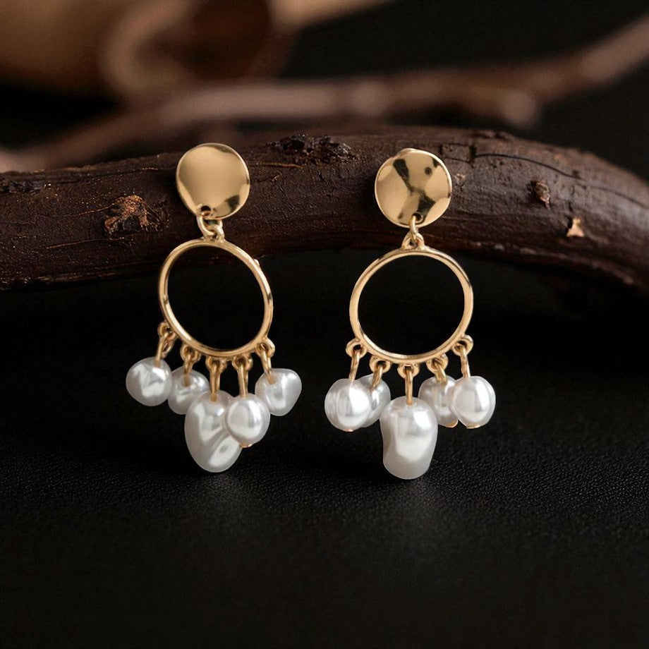 Gold-Plated Elegant Baroque Pearl Dangler Earrings