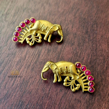 Gold-Plated Elephant Design Stone-Studded Earrings