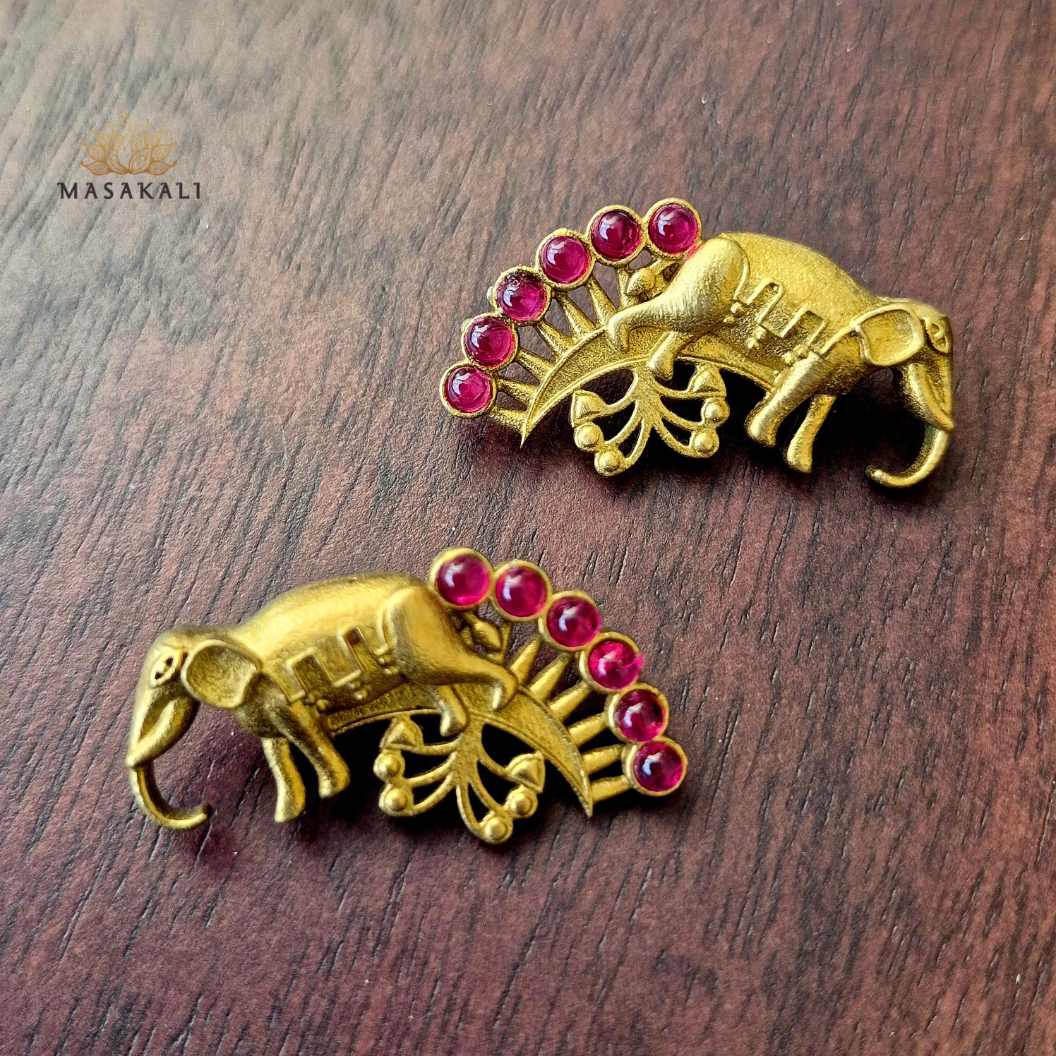 Gold-Plated Elephant Design Stone-Studded Earrings