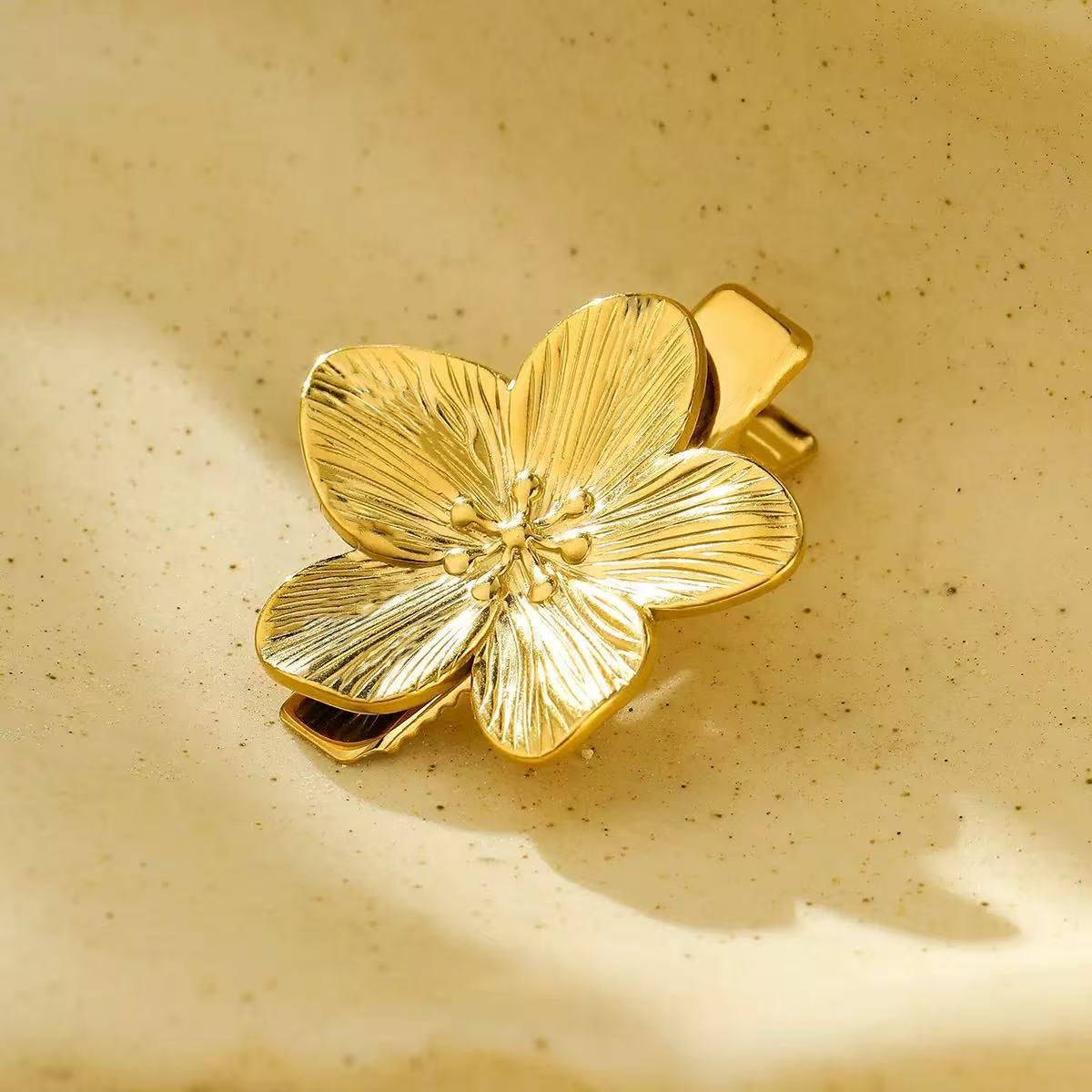 Gold-Plated Flower Design Hair Clip