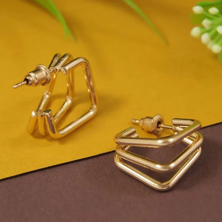 Gold-Plated Geometric Korean Hoop Earrings