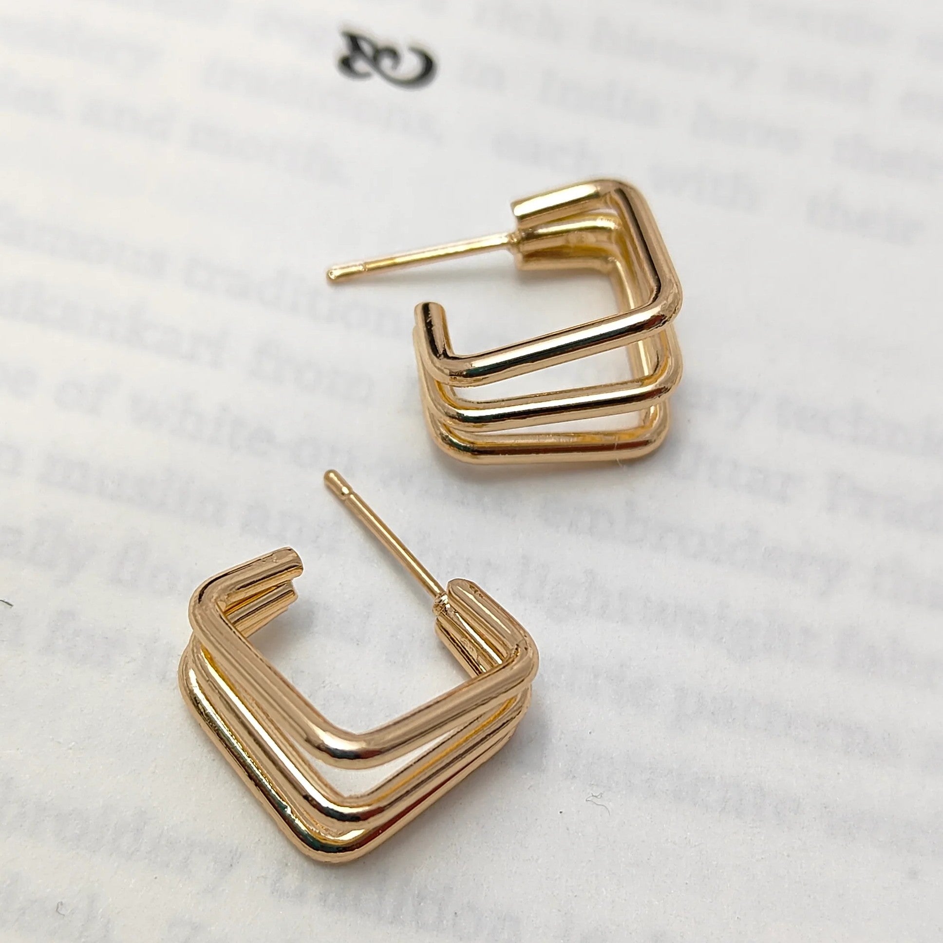 Gold-Plated Geometric Korean Hoop Earrings